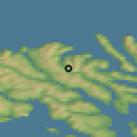 Shaded relief of the 44 km around Funninfsfjarð, drawn from the GMTED2010 grid
