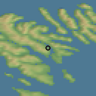 Shaded relief of the 44 km around Innan Glyvur, drawn from the GMTED2010 grid