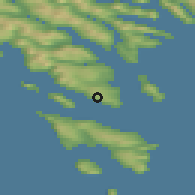 Shaded relief of the 44 km around Kirkjubøur, drawn from the GMTED2010 grid