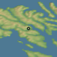 Shaded relief of the 44 km around Kollafjørður, drawn from the GMTED2010 grid