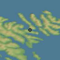 Shaded relief of the 44 km around Leirvík, drawn from the GMTED2010 grid