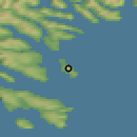 Shaded relief of the 44 km around Nólsoy, drawn from the GMTED2010 grid
