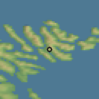 Shaded relief of the 44 km around Norðoyri, drawn from the GMTED2010 grid