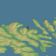 Shaded relief of the 44 km around Oyndarfjørður, drawn from the GMTED2010 grid