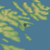 Shaded relief of the 44 km around Rituvík, drawn from the GMTED2010 grid