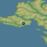 Shaded relief of the 44 km around Sandavágur, drawn from the GMTED2010 grid