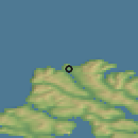 Shaded relief of the 44 km around Eiði, drawn from the GMTED2010 grid