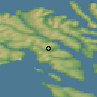 Shaded relief of the 44 km around Signabøur, drawn from the GMTED2010 grid