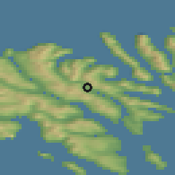 Shaded relief of the 44 km around Skálabotnur, drawn from the GMTED2010 grid