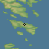 Shaded relief of the 44 km around Skopun, drawn from the GMTED2010 grid