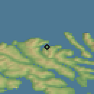 Shaded relief of the 44 km around Elduvík, drawn from the GMTED2010 grid