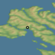 Shaded relief of the 44 km around Stykkið, drawn from the GMTED2010 grid