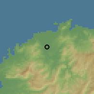 Shaded relief of the 59 km around Ba, drawn from the GMTED2010 grid