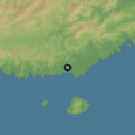 Shaded relief of the 59 km around Pacific Harbour, drawn from the GMTED2010 grid