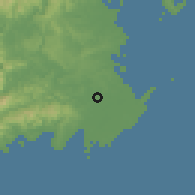Shaded relief of the 59 km around Nausori, drawn from the GMTED2010 grid