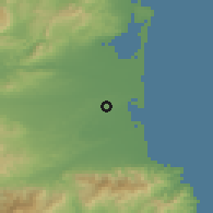 Shaded relief of the 52 km around Cabestany, drawn from the GMTED2010 grid