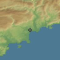 Shaded relief of the 52 km around Cagnes-sur-Mer, drawn from the GMTED2010 grid