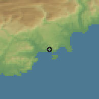 Shaded relief of the 52 km around Cannes, drawn from the GMTED2010 grid