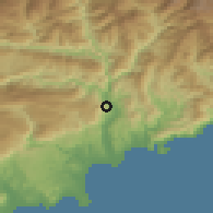 Shaded relief of the 52 km around Carros, drawn from the GMTED2010 grid