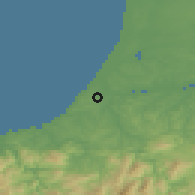 Shaded relief of the 52 km around Anglet, drawn from the GMTED2010 grid