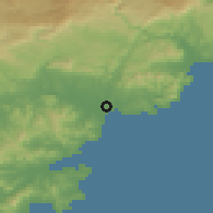Shaded relief of the 52 km around Fréjus, drawn from the GMTED2010 grid