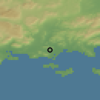 Shaded relief of the 52 km around Hyères, drawn from the GMTED2010 grid