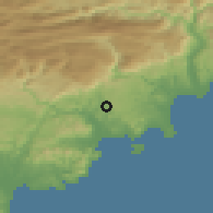 Shaded relief of the 52 km around Mouans-Sartoux, drawn from the GMTED2010 grid
