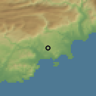 Shaded relief of the 52 km around Mougins, drawn from the GMTED2010 grid
