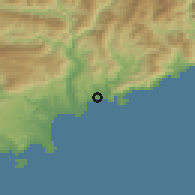 Shaded relief of the 52 km around Nice, drawn from the GMTED2010 grid