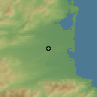 Shaded relief of the 52 km around Perpignan, drawn from the GMTED2010 grid
