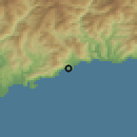 Shaded relief of the 52 km around Roquebrune-Cap-Martin, drawn from the GMTED2010 grid