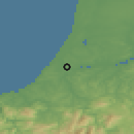 Shaded relief of the 52 km around Bayonne, drawn from the GMTED2010 grid
