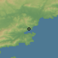 Shaded relief of the 52 km around Sainte-Maxime, drawn from the GMTED2010 grid