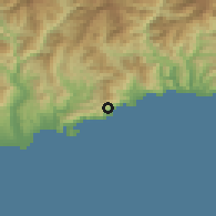 Shaded relief of the 52 km around Beausoleil, drawn from the GMTED2010 grid