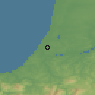 Shaded relief of the 52 km around Tarnos, drawn from the GMTED2010 grid