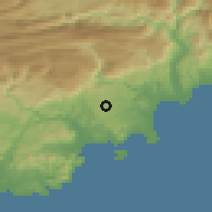 Shaded relief of the 52 km around Valbonne, drawn from the GMTED2010 grid