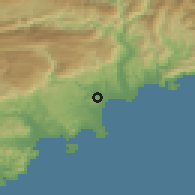 Shaded relief of the 52 km around Villeneuve-Loubet, drawn from the GMTED2010 grid