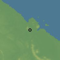 Shaded relief of the 60 km around Matoury, drawn from the GMTED2010 grid