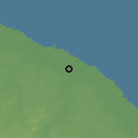 Shaded relief of the 60 km around Sinnamary, drawn from the GMTED2010 grid