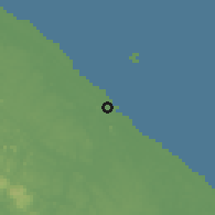 Shaded relief of the 60 km around Kourou, drawn from the GMTED2010 grid