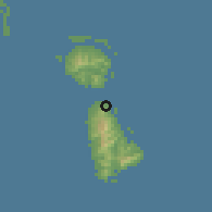 Shaded relief of the 59 km around Uturoa, drawn from the GMTED2010 grid