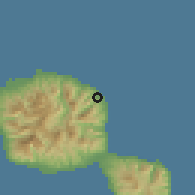 Shaded relief of the 59 km around Mahaena, drawn from the GMTED2010 grid