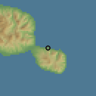 Shaded relief of the 59 km around Pueu, drawn from the GMTED2010 grid