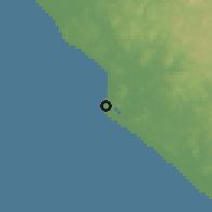 Shaded relief of the 60 km around Mayumba, drawn from the GMTED2010 grid