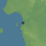 Shaded relief of the 60 km around Cocobeach, drawn from the GMTED2010 grid