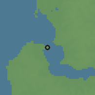 Shaded relief of the 60 km around Banjul, drawn from the GMTED2010 grid