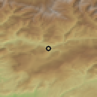 Shaded relief of the 52 km around Ambrolauri, drawn from the GMTED2010 grid