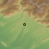 Shaded relief of the 52 km around Tsalenjikha, drawn from the GMTED2010 grid