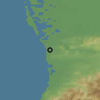 Shaded relief of the 53 km around Ureki, drawn from the GMTED2010 grid