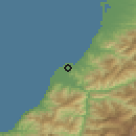 Shaded relief of the 53 km around Batumi, drawn from the GMTED2010 grid